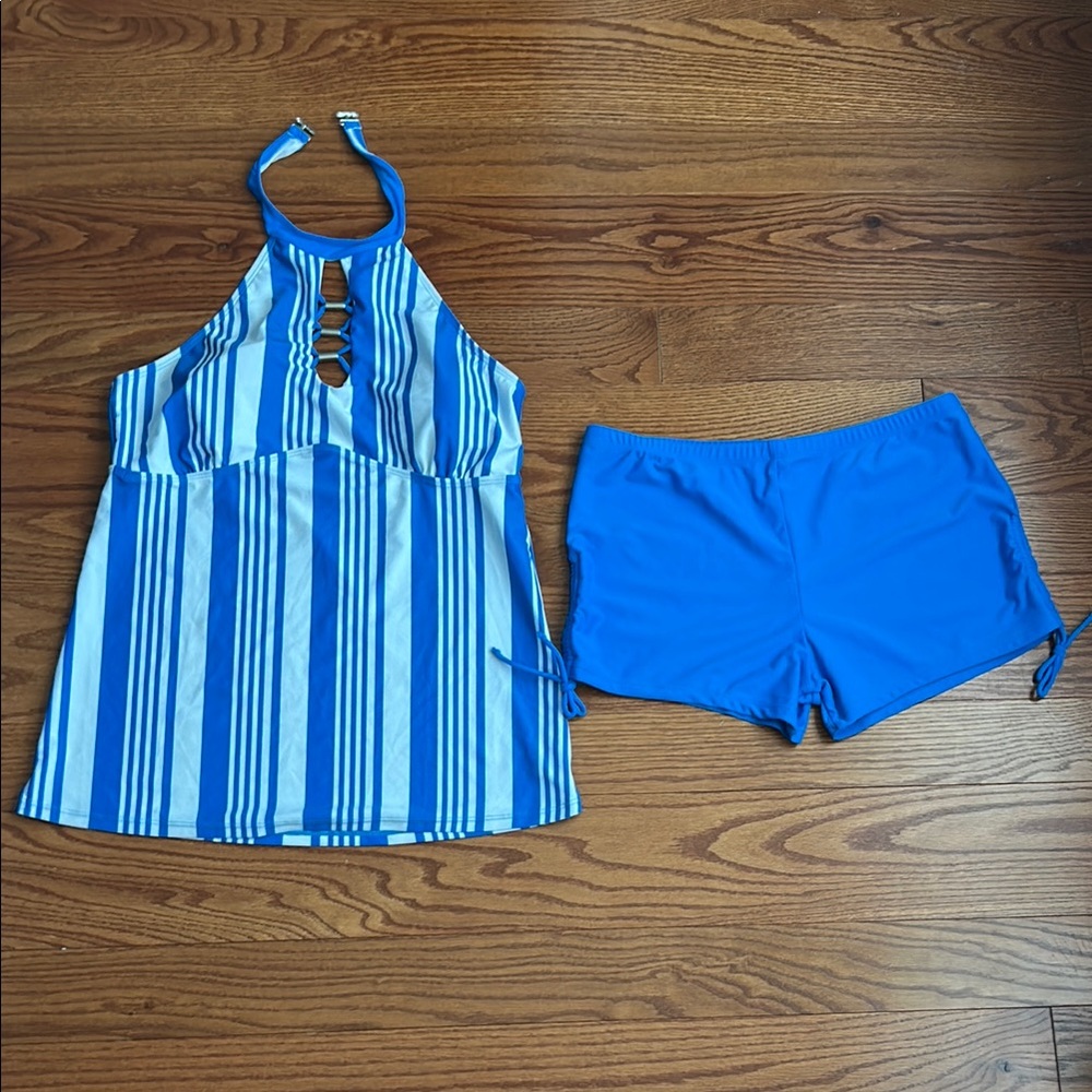 Blue Striped Tankini Set